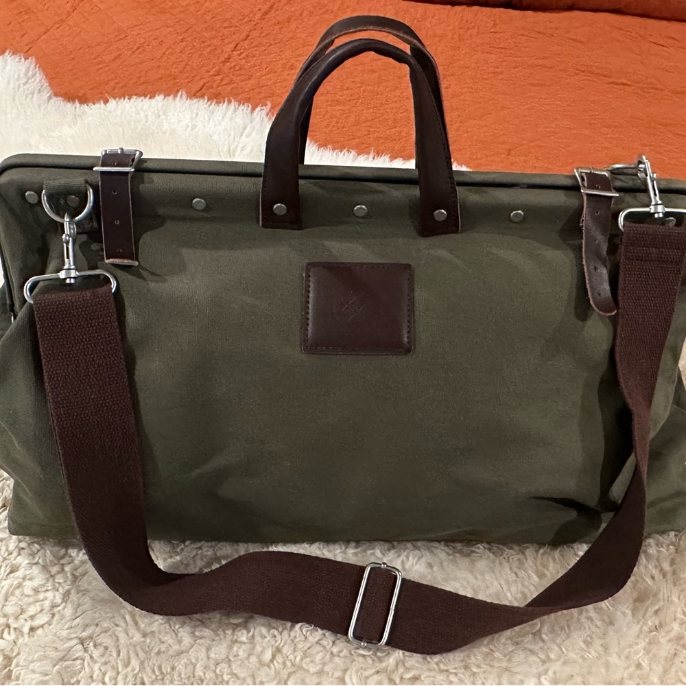 Olive Green Canvas Men's Bag with Brown Leather Accents